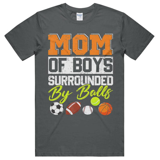 Boys And Mothers Surrounded By Balls Sports Football Tennis Fans T-shirt